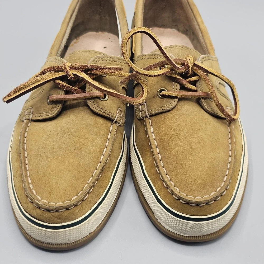 GH Bass Leather Lace Up 2 Eye Boat Shoes Casual Beige Moc Toe Preppy Men's 9 M